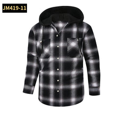 2024 New Loose Casual Flannel Long-sleeved Hooded Plaid Shirt