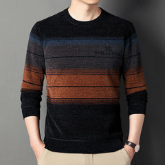 Winter Men's Fleece Striped Print Sweater