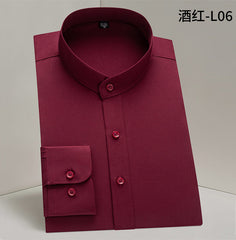 Men's Business Casual Stand Collar Anti-wrinkle No-iron Long-sleeved Shirt
