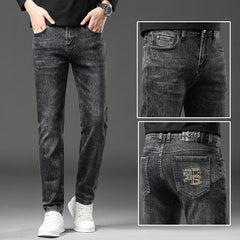Men's New Elastic Embroidered Jeans