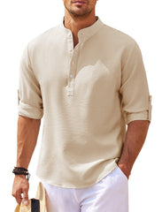 Men's Long Sleeve Stand Collar Plaid Shirt