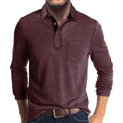 Long-sleeved solid color lapel casual polos