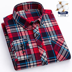Men's Large Size Cotton Plaid Fashion Casual Long Sleeve Shirt