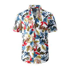 Men's Casual Elastic Ice Silk Large Size Hawaiian Holiday Beach Short-sleeved Shirt
