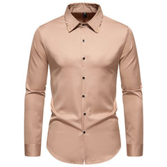 Men's New Plaid Color Matching Fashionable Slim Business Casual Long-sleeved Shirt