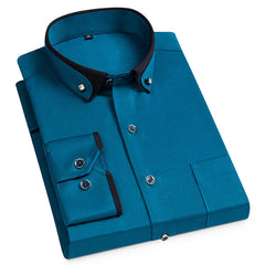 New Men's Business Casual Contrast Color Collar Elastic Comfortable Non-iron Shirt