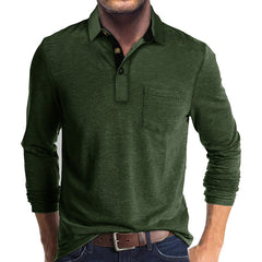 Long-sleeved solid color lapel casual polos