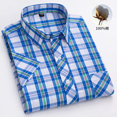 Men's Summer Plaid Cotton Casual Short Sleeve Shirt