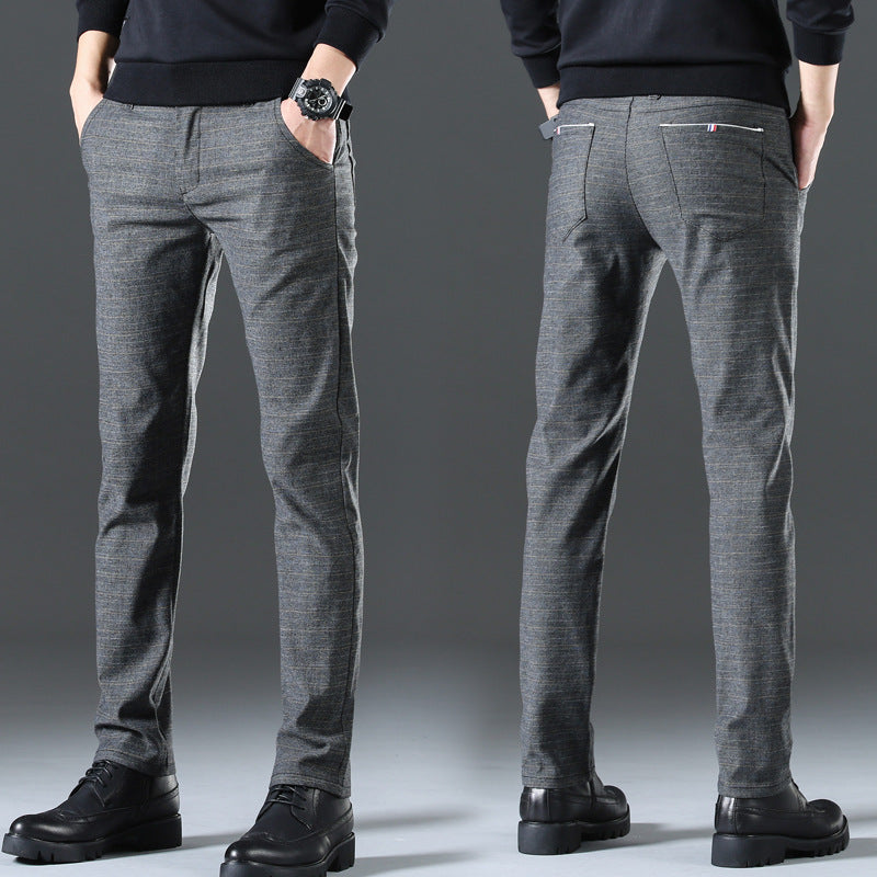 Men's Plaid Cotton and Linen Stretch Casual Trousers