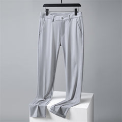 Men's Solid Color Business Casual High Elastic Straight Breathable Trousers