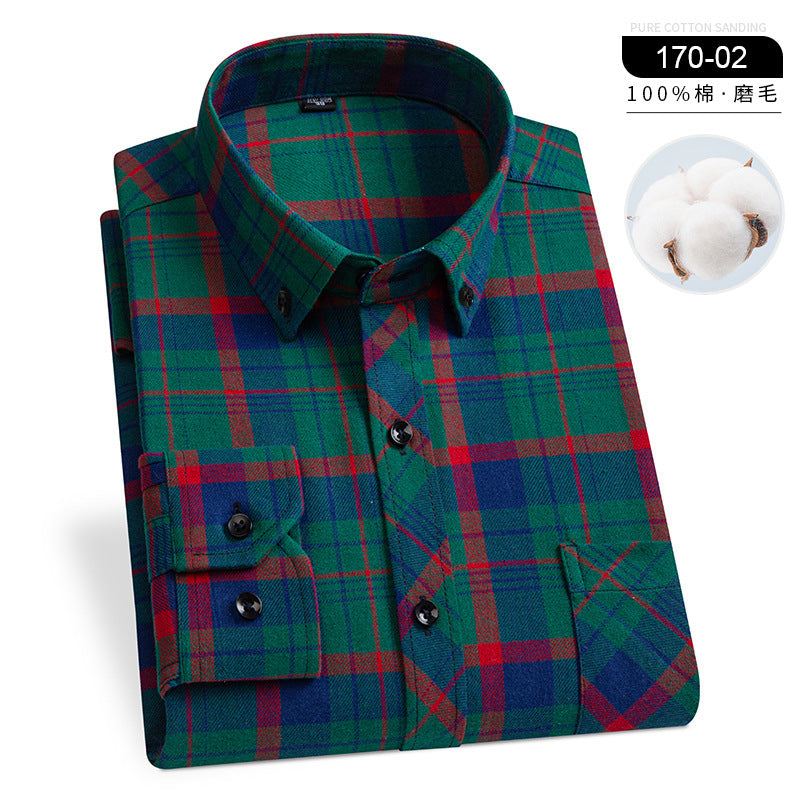 Pure cotton plaid casual lapel shirt