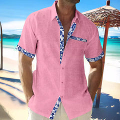 Men's Beach Casual Contrast Lapel Shirt