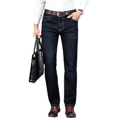 Cotton stretch high waist loose straight leg business casual jeans