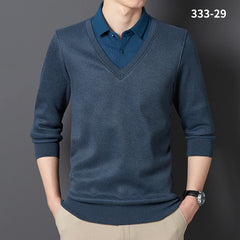 Men's Fake Two-piece Velvet Thickened Loose Casual Knitted Shirt