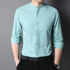2023 Men's Business Casual Slim Fit Cotton Stand Collar Long Sleeve Shirt