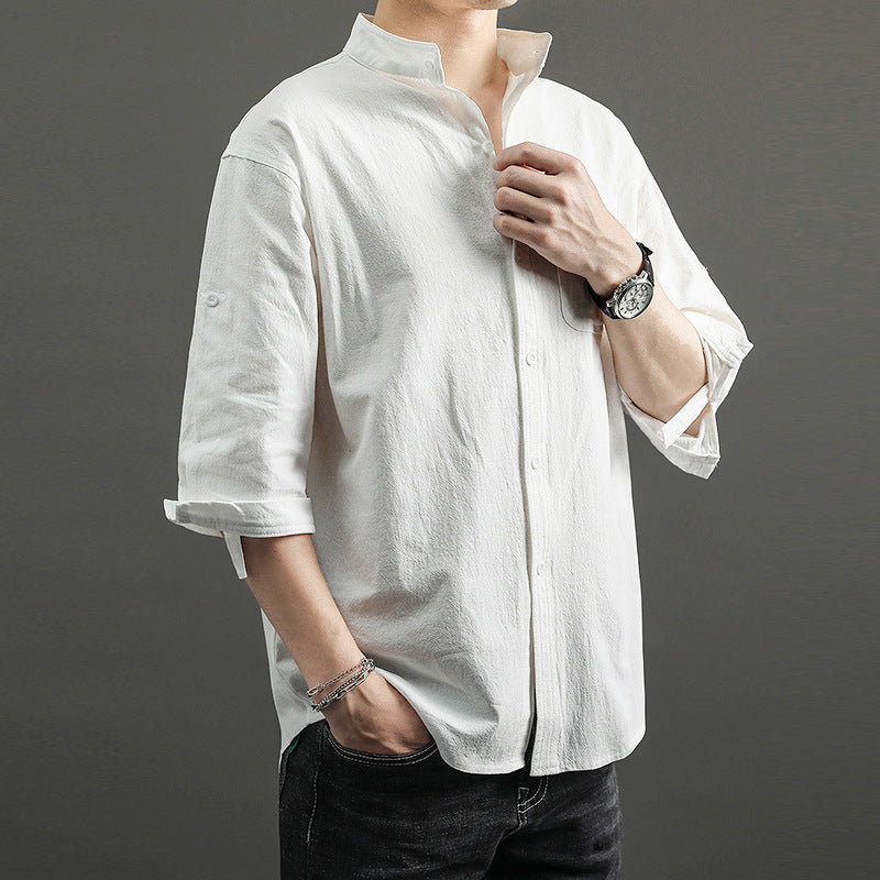 Men's Summer Loose Cotton Linen Short Sleeve Shirt