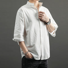 Men's Summer Loose Cotton Linen Short Sleeve Shirt