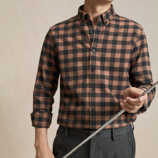 Men's Pure Cotton Business Casual Long-sleeved Plaid Shirt