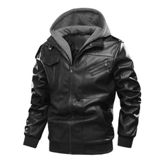 Men's Casual Warm Thick Hooded Leather Jacket