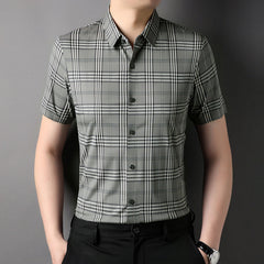 Men's Summer Ice Silk Plaid Casual Loose Shirt