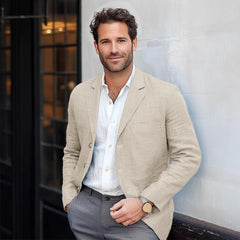 Men's Casual Solid Color Cotton and Linen Blazer