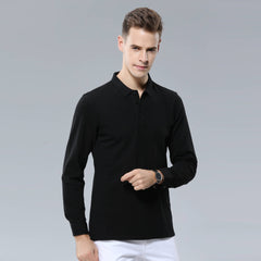Men's Cotton Long-sleeved Lapel Polo Shirt