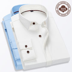 Men's Solid Color Business Comfortable Cotton Commuter Long-sleeved Shirt
