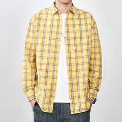 Men's Spring 2024 100% Cotton Loose Plaid Striped Shirt