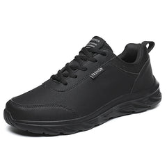 Men's Large Size Leather Waterproof Casual Running Black Sports Shoes
