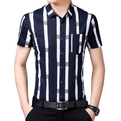 Short Sleeve Striped Lapel Shirt