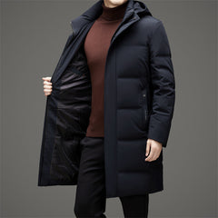 2024 Men's White Duck Down Business Casual Long Down Jacket