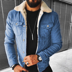 Men's Punk Lamb Wool Thickened Denim Jacket
