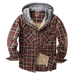 Men's Velvet Windproof Warm Hooded Cotton Plaid Shirt