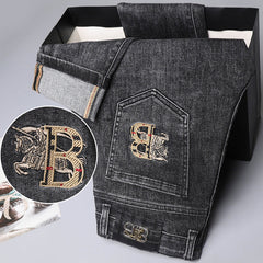 Men's New Elastic Embroidered Jeans