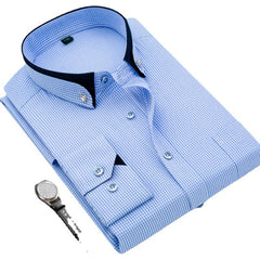 Men's Business Striped Plaid Long Sleeve Shirt