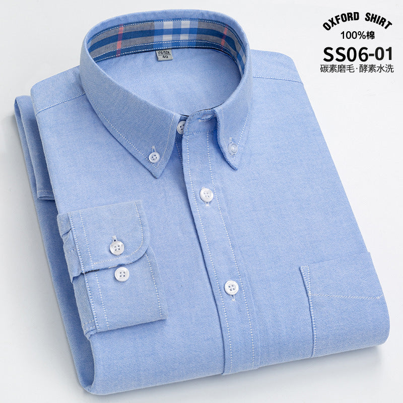 Men's Pure Cotton Oxford Vertical Plaid Striped Business Casual Long-sleeved Shirt