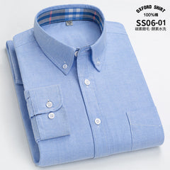 Men's Pure Cotton Oxford Vertical Plaid Striped Business Casual Long-sleeved Shirt