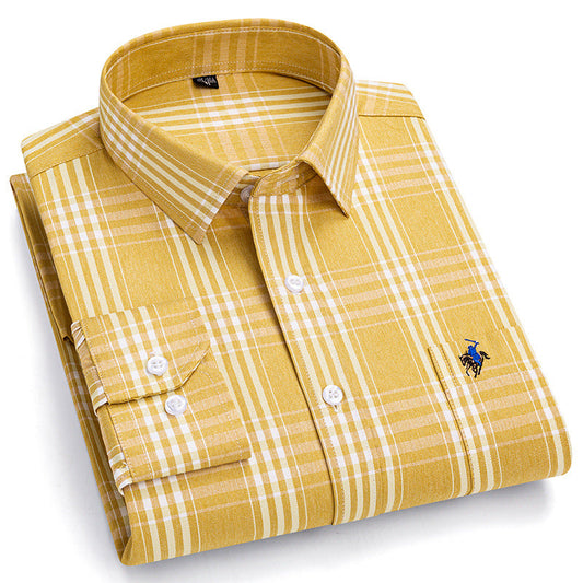 Men's Fashion Breathable Plaid Cotton Embroidered Shirt