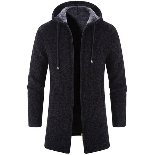 Men's Solid Color All-match Fleece Knitted Jacket