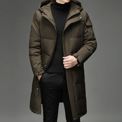 Men's Winter Long Hooded White Duck Down Casual Warm Down Jacket