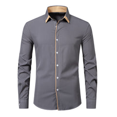 2024 Men's New Casual Color Matching Fashion Long Sleeve Business Shirt