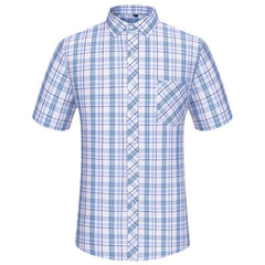 Men's Summer Plaid Cotton Casual Short Sleeve Shirt