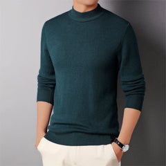 Men's Winter Solid Color Half Turtle Collar Slim Fit Stretch Knit Sweater
