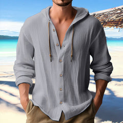 Men's Casual Cotton and Linen Shirt Hooded Sweatshirt