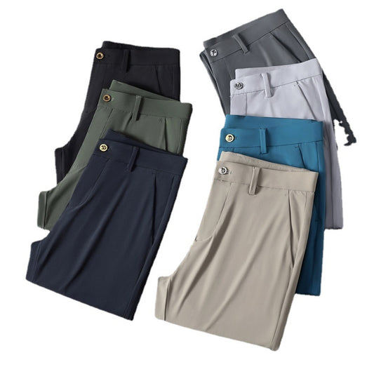 Men's Solid Color Business Casual High Elastic Straight Breathable Trousers