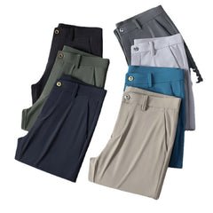Men's Solid Color Business Casual High Elastic Straight Breathable Trousers
