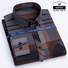 Men's Wrinkle-free Business Casual Gold-stamped Plaid Shirt
