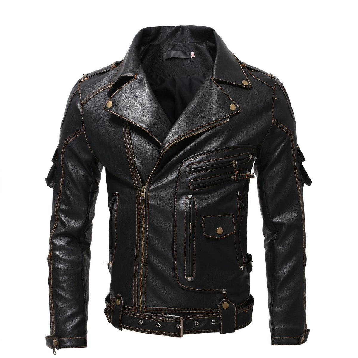 Men's New Slim Fit Multi-pocket Zipper Leather Jacket