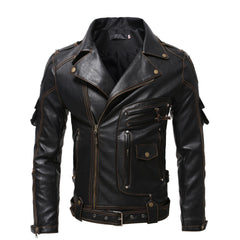Men's New Slim Fit Multi-pocket Zipper Leather Jacket