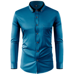 Men's Long Sleeve Contrast Color Stretch Shirt
